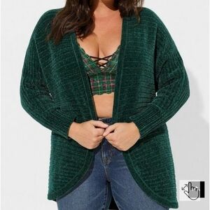 🆕️ EMERALD GREEN CHENILLE COCOON OPEN FRONT RIBBED SWEATER